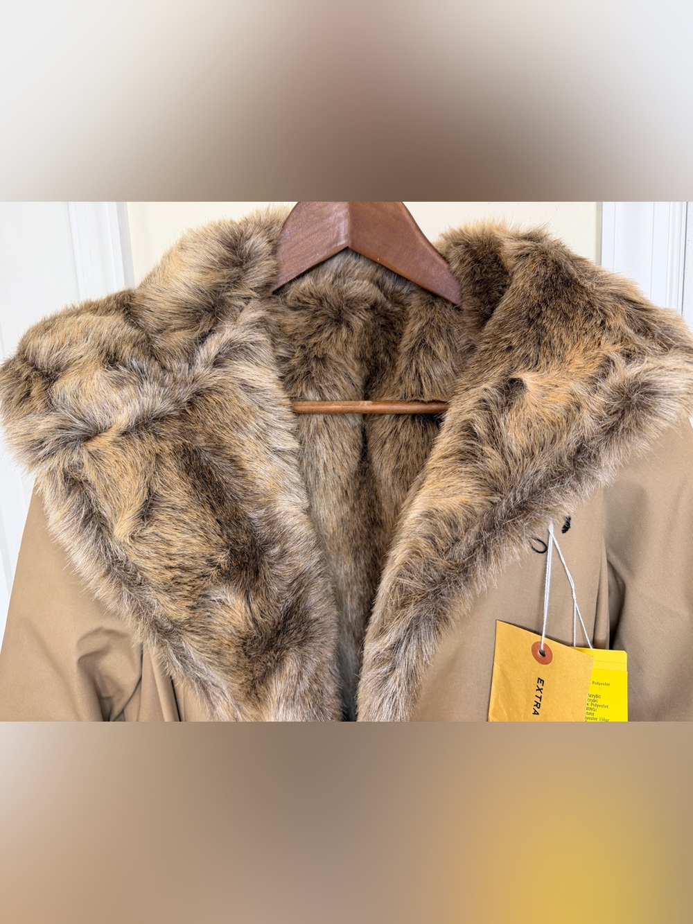 Vintage with tags Forester Tan Faux-Fur Trim Belted Trench - Picture 5 of 14